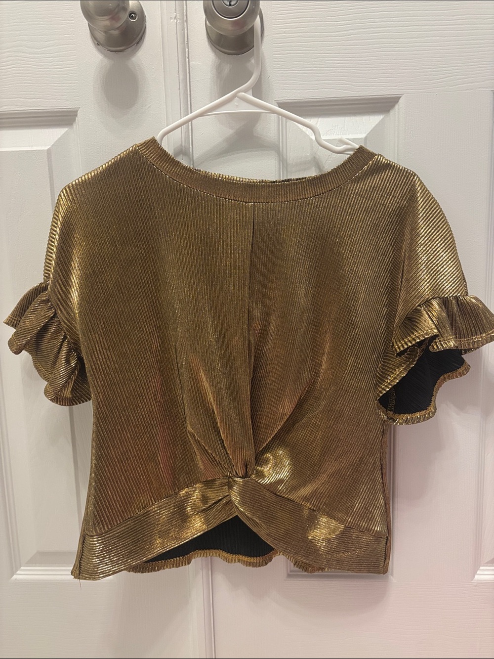 love, Fire Metallic Gold Ribbed Knit Top